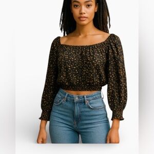 Womens‎ ASOS Smocked Crop Top Black Floral Size 12